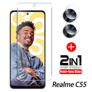 2 in 1 Realme C55 ฟิล์มกระจกนิรภัยกันรอยหน้าจอ แบบใส ด้านหน้า + ตัวป้องกันเลนส์ด้านหลัง