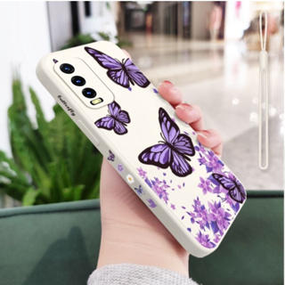 เคสโทรศัพท์มือถือซิลิโคน ป้องกันรอบด้าน ลายผีเสื้อ สีม่วง สําหรับ OPPO Reno4 4G