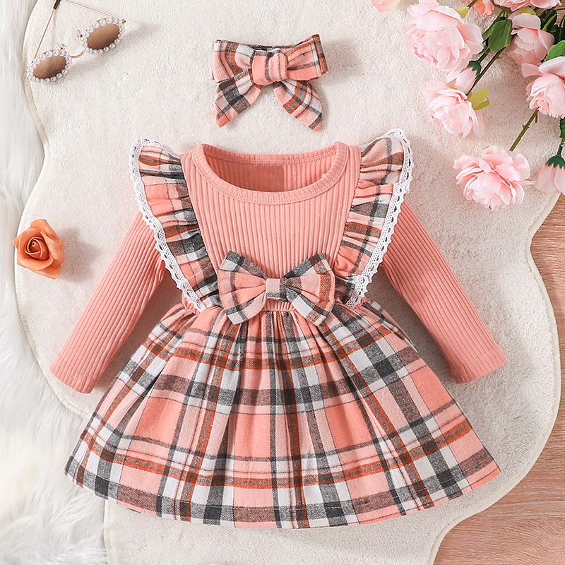 ชุดเดรสเด็กผู้หญิงทารกแรกเกิด 3 เดือน - 3 Tahun วันเกิด Baju Raya Kurung Gaun Budak Perempuan แขนยาวคริสต์มาสตารางแฟชั่นชุดเจ้าหญิงเด็ก Kanak Perempuan