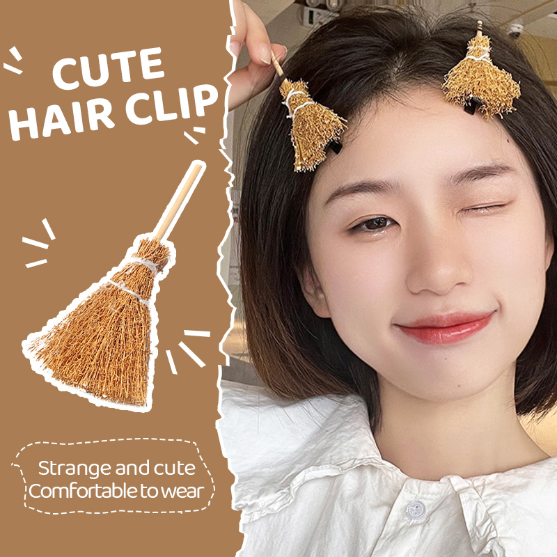 กิ๊บติดผมจําลอง รูปไม้กวาดตลกน่ารัก สไตล์เกาหลี สําหรับผู้หญิง
