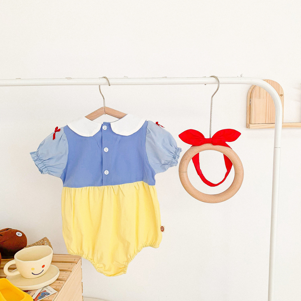 DISNEY เสื้อผ้าเด็กชุดรอมเปอร์เจ้าหญิงดิสนีย์สีขาวสําหรับเด็ก 0-24 เดือน