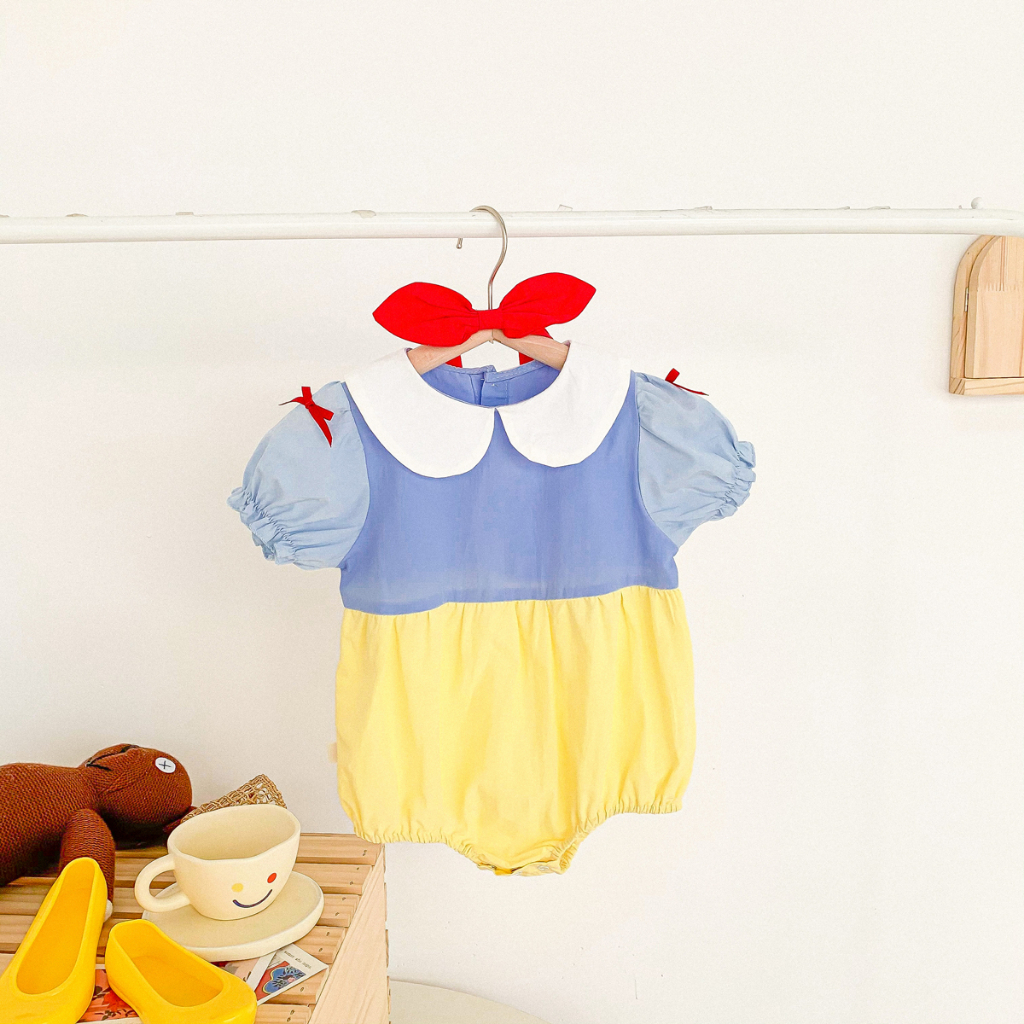 DISNEY เสื้อผ้าเด็กชุดรอมเปอร์เจ้าหญิงดิสนีย์สีขาวสําหรับเด็ก 0-24 เดือน