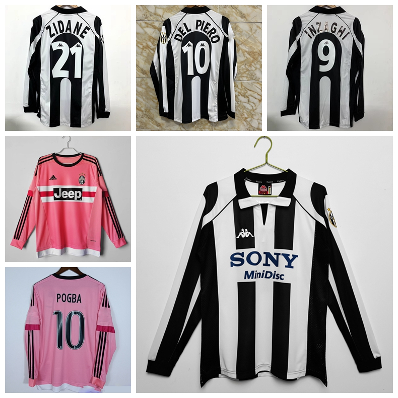 1997-98 15-16 Season Juventus Retro แขนยาว Home Away Jersey ฟุตบอล Zidane del Piero Inzaghi Pogba Pi