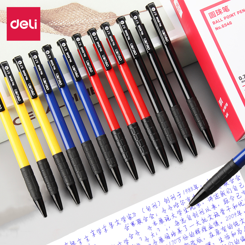 Deli ปากกาลูกลื่นหมึกเจล 0.7 มม. สีดํา น้ําเงิน แดง อุปกรณ์สํานักงาน โรงเรียน