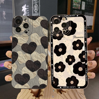 เคสป้องกันโทรศัพท์มือถือ ขอบสี่เหลี่ยม ลายดอกไม้ หัวใจ สําหรับ iPhone 14 Plus 13 Pro Max 12 iPhone 11 XR 8 7 SE 2022