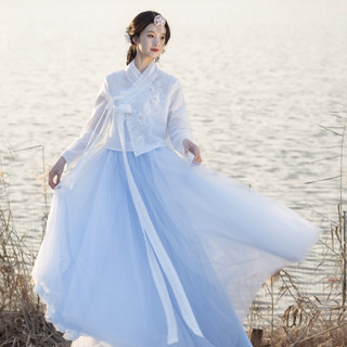 Hanfu ชุดผ้าโปร่งสีฟ้า Hanfu ปรับปรุง Hanfu Hanfu แบบดั้งเดิม Hanfu Korean Festival เครื่องแต่งกายสไตล์แห่งชาติ