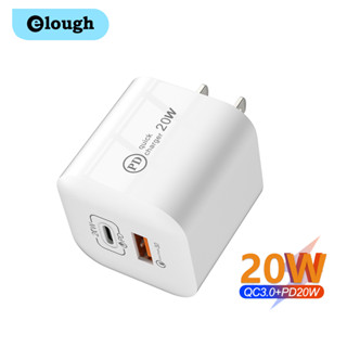 Elough อะแดปเตอร์ชาร์จโทรศัพท์มือถือ 20W PD QC 3.0 USB C ชาร์จเร็ว