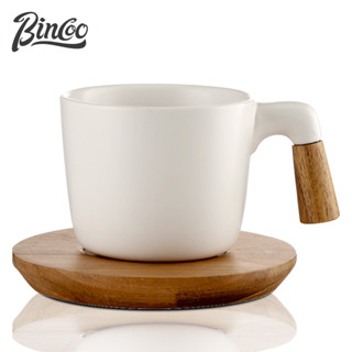 Bincoo แก้วกาแฟเซรามิค ด้ามจับไม้ พรีเมี่ยม 240 มล.