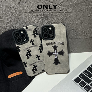 MFD Trendy brand Phone Case For iPhone 14 14plus 14pro 14promax 11 12 13promax High quality shockproof soft case Cross printing Deep grey ins popular