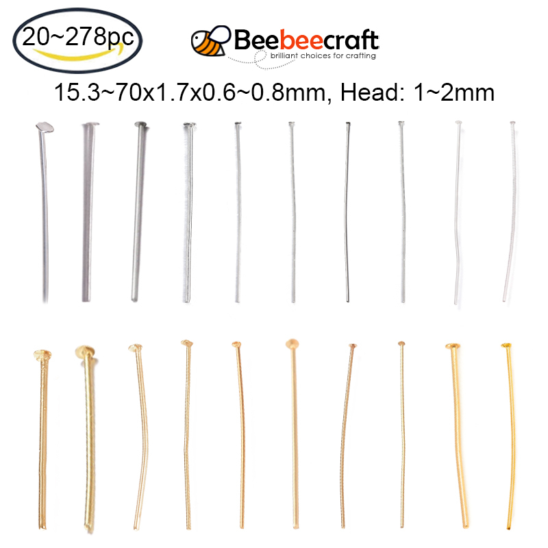 Beebeecraft หมุดสเตนเลส 304 หัวแบน สีทอง สําหรับทําเครื่องประดับ 20-278 ชิ้น