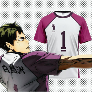 Haikyuu!! Shiratorizawa ชุดเครื่องแบบคอสเพลย์เสื้อยืดแขนสั้นเครื่องแบบกีฬา