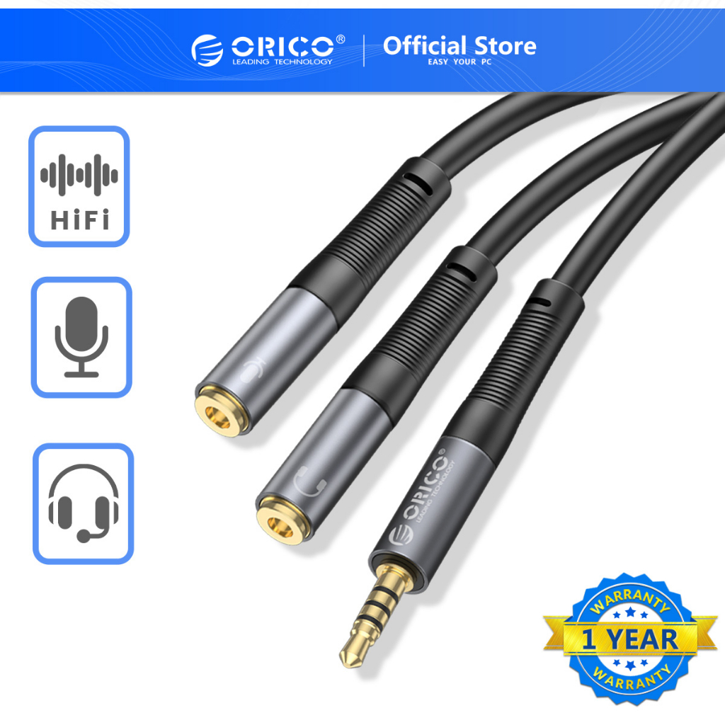 Orico 3.5 มม.สายแยกเสียง 3.5 มม.1 ชาย 2 หญิง Mic Y Splitter สาย AUX ชุดหูฟัง Splitter อะแดปเตอร์สําห