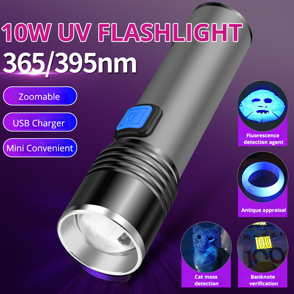 ใหม่ 395nm ชาร์จ LED UV ไฟฉายอัลตราไวโอเลตไฟฉาย Zoomable 365nm UV สีดําสัตว์เลี้ยงคราบปัสสาวะเครื่อง