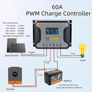 【จัดส่งในพื้นที่】PowMr ตัวควบคุมการเก็บประจุพลังงานแสงอาทิตย์อัตโนมัติ 30A 60A 80A PWM 12V 24V 36V 48V รองรับ 100 VDC รองรับกรดตะกั่ว Lifepo4 รับประกันหนึ่งปี