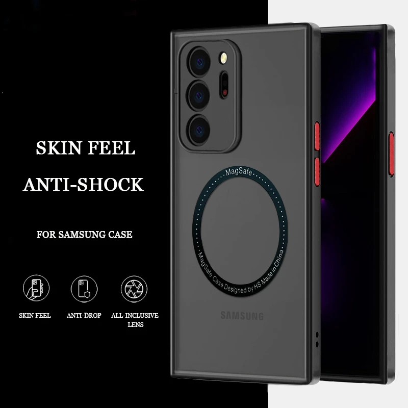 เคสโทรศัพท์มือถือแบบใส ผิวด้าน กันกระแทก มีแม่เหล็ก สําหรับ Samsung Galaxy S24 s23 s22 s21 Note 20 Note20 Ultra 10 Plus 20Ultra 10Plus s23fe s21fe s20fe A52 A52S A53 A54