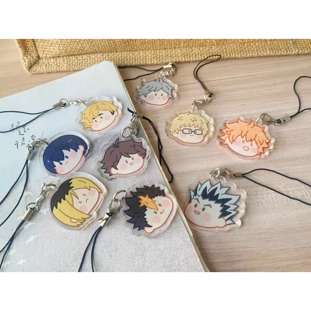 วอลเลย์บอลพวงกุญแจจูเนียร์ Haikyuu จี้โทรศัพท์มือถือ Hyuga Shoyo Key แหวน Kageyama Tomio จี้ Tsukishima Firefly จี้ขนาดเล็กและ Kawato จี้ Lone Claw บด Takao Sugawara Nishiwara