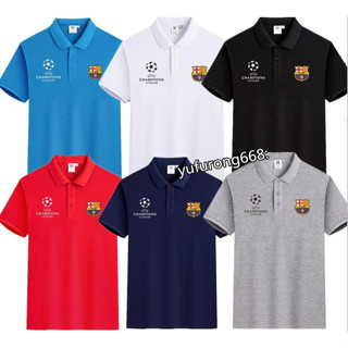 เสื้อโปโลแขนสั้นลําลอง ลายทีมชาติฟุตบอล Barcelona สีดํา สีแดง สีเทา สีฟ้า สีขาว สําหรับผู้ชาย ไซซ์ 23-24