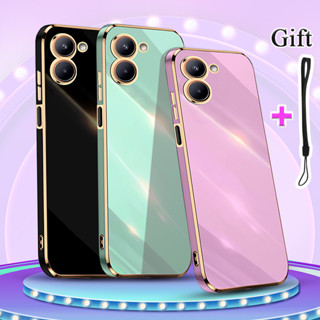 เคสโทรศัพท์มือถือชุบไฟฟ้า ขอบตรง สําหรับ Realme C33