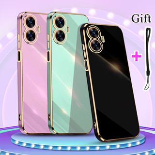 เคสโทรศัพท์มือถือซิลิโคน TPU แบบนิ่ม ชุบไฟฟ้า ขอบตรง สําหรับ Realme C55