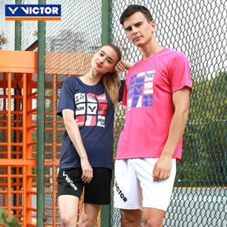 Victor ชุดฝึกแบดมินตัน เสื้อยืดถัก พิมพ์ลาย ระบายอากาศ T-20020