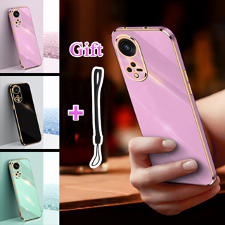 เคสโทรศัพท์มือถือชุบไฟฟ้า ขอบทอง ขอบตรง สําหรับ OPPO Reno 8T 5G