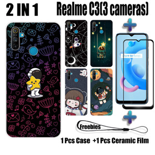 2 IN 1 เคสโทรศัพท์มือถือ เซรามิค กันรอยหน้าจอ ทรงโค้ง ลาย NASA สําหรับ Realme C3(3 กล้อง)