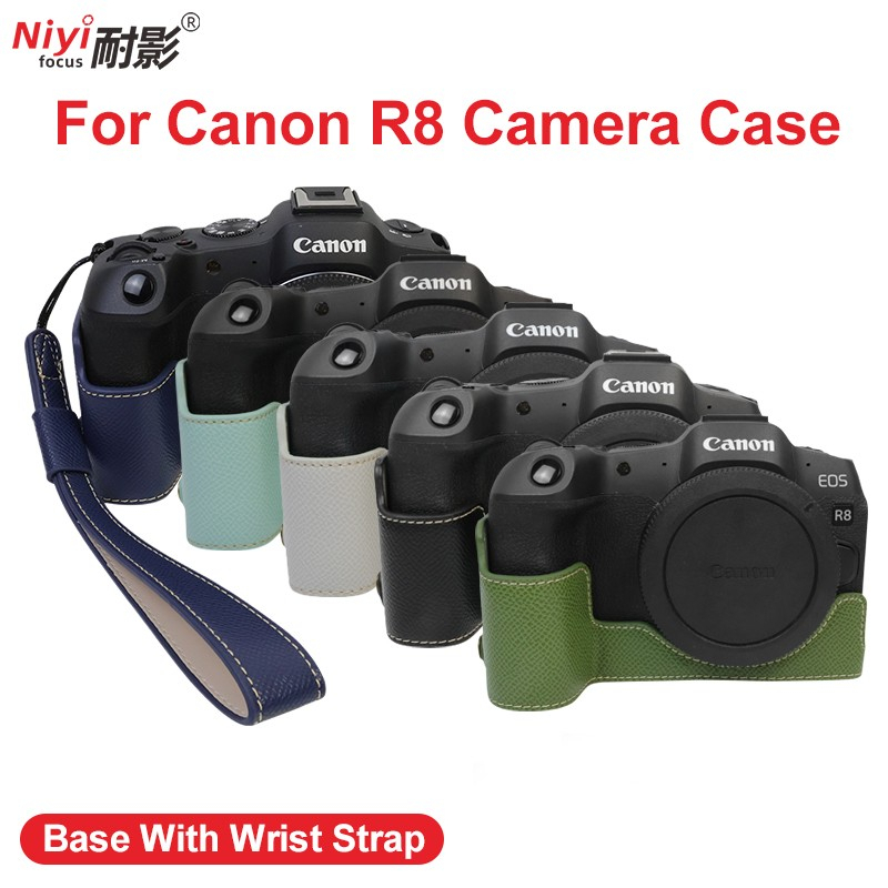 R8 เคสกระเป๋าหนัง PU ครึ่งตัว ป้องกันกล้อง สําหรับ Canon EOS R8 R5 R6 R6II R7 EOS M6 M6II M50 M50II