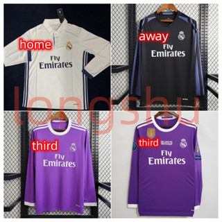 เสื้อกีฬาแขนยาว ลายทีมชาติฟุตบอล real madrid 16 17 ชุดเหย้า สไตล์เรโทร ไซซ์ S - XXL