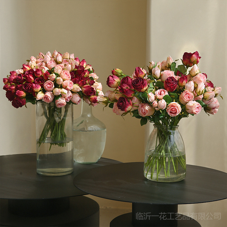 ดอกไม้ประดิษฐ์ Two-end ขอบคั่ว Rose เฟอร์นิเจอร์ห้องนั่งเล่นตกแต่งดอกไม้ผ้าไหม Rose Camellia งานแต่งงาน Props การถ่ายภาพ Props