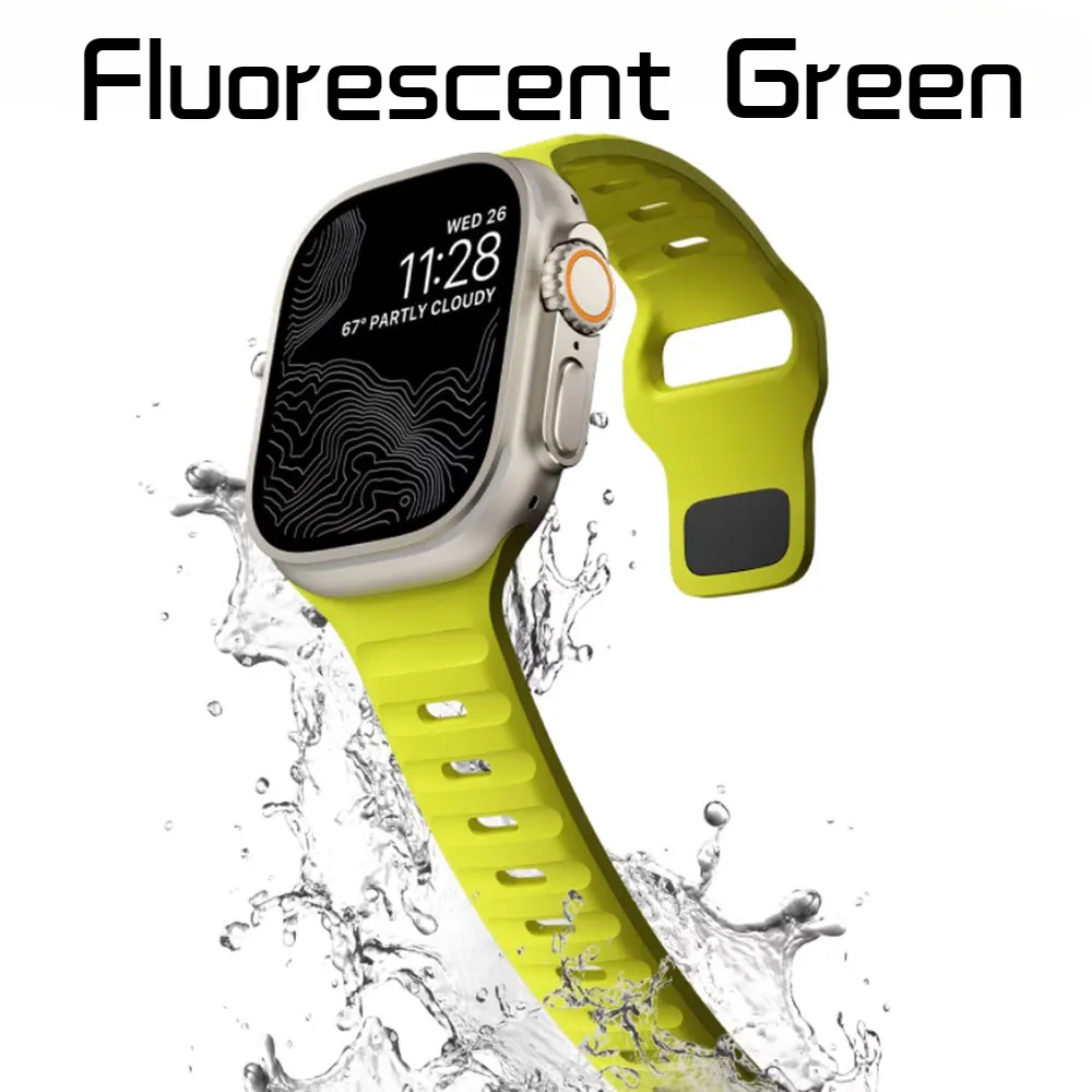 สายนาฬิกาข้อมือซิลิโคน สีเขียวเรืองแสง สําหรับ iWatch Ultra 49 มม. 45 มม. 44 มม. 41 มม. 40 มม. iWatch Series 8 7 6 5 4 3 SE2