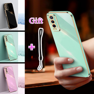 เคสโทรศัพท์มือถือชุบไฟฟ้า TPU แบบนิ่ม ขอบตรง สีสันสดใส สําหรับ VIVO Y11S Y12A Y12S