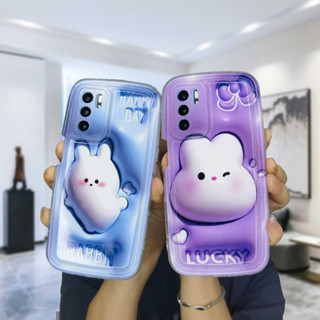 3D Vision OPPO A5S A57 A3S A76 A96 A16 A17 A17K A95 A55 A15 A54 A7 A5 A9 A31 A53 Cartoon Lucky Rabbit Air Cushion Phone Case Back Cover