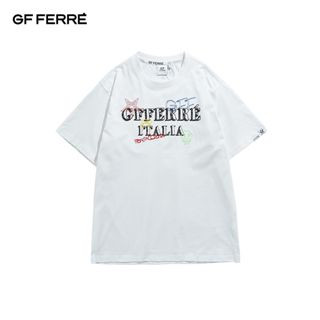 Gf FERRE เสื้อยืดแขนสั้น คอกลม พิมพ์ลายตัวอักษร สีดํา แฟชั่นสําหรับผู้ชาย