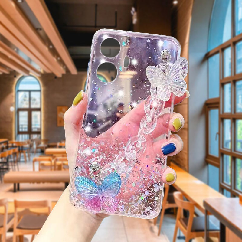 Realme C51 C53 C55 11 5G 9I C35 10 Pro C30s C33 Realme 5i 6I C3 เคสโทรศัพท์มือถือ ลายผีเสื้อ พร้อมสายคล้องมือ สําหรับ