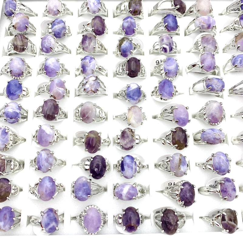10ชิ้น ซินซิน แหวนสตรีธรรมชาติสีม่วงทองหินแฟชั่นเครื่องประดับอุปกรณ์เสริมสีเงินสี