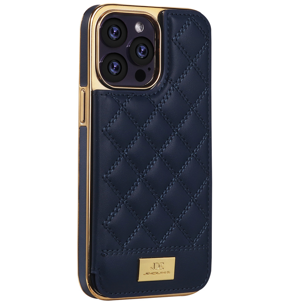 กระเป๋าสตางค์หนังแม่เหล็กสําหรับ iPhone 12 13 14 Pro Max 14Plus กันกระแทก High-end ชุบทองรูปแบบตารางพร้อมช่องใส่การ์ดหลายช่องปกหลัง