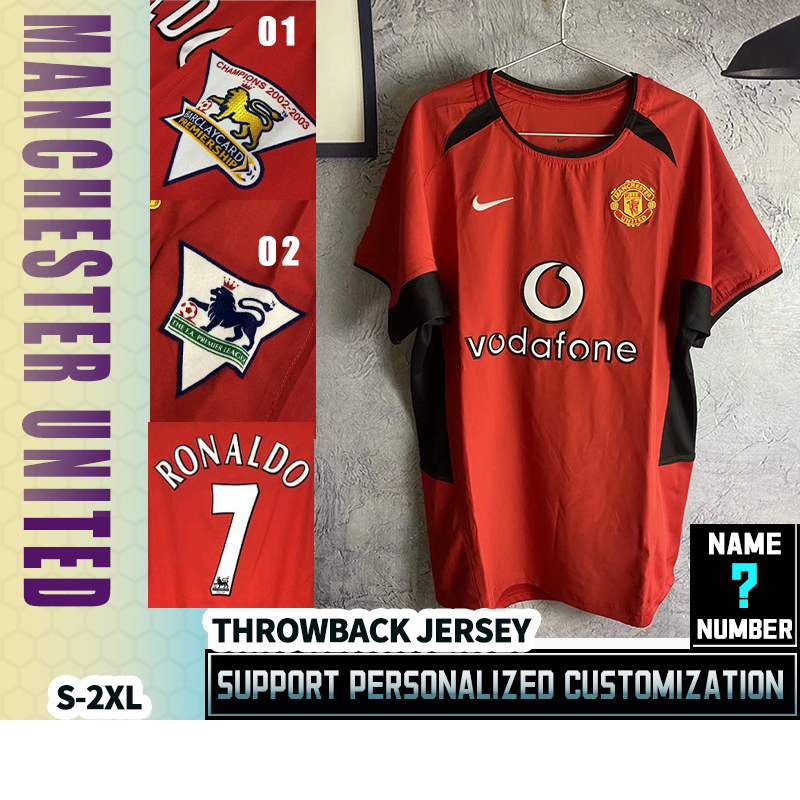 เสื้อยืดแขนสั้น ลายทีมชาติฟุตบอล Manchester United Home 2002-04 ไซซ์ S-2XL คุณภาพสูง