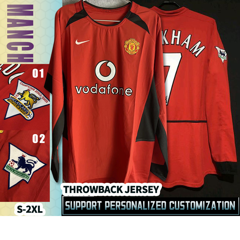 เสื้อยืดแขนยาว ลายทีมชาติฟุตบอล Manchester United Home 2002-04 ไซซ์ S-2XL คุณภาพสูง