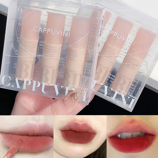 Cappuvini ลิปสติก ลิปทิน เนื้อแมตต์กํามะหยี่ ธรรมชาติ สีนู้ด กันน้ํา ติดทนนาน สไตล์เกาหลี สีแดง สีชมพู