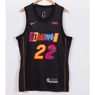 Nba Miami Heat ฤดูกาลใหม่ สําหรับผู้ชาย 2022 #เสื้อกีฬาบาสเก็ตบอล ปักลาย Jimmy Butler 22 สีดํา