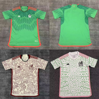 เสื้อกีฬาแขนสั้น ผ้าโพลีเอสเตอร์ ลายทีมชาติฟุตบอล Mexico 22-23-24 MX ชุดเหย้า สีเขียว เหมาะกับฤดูร้อน สําหรับผู้ชาย ไซซ์ S-2XL