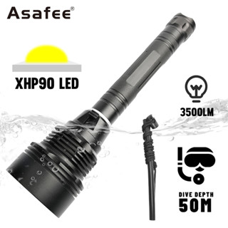 Asafee P90 ไฟฉาย LED สว่างมาก กันน้ํา แบตเตอรี่ 26650 50 เมตร สําหรับดําน้ํา