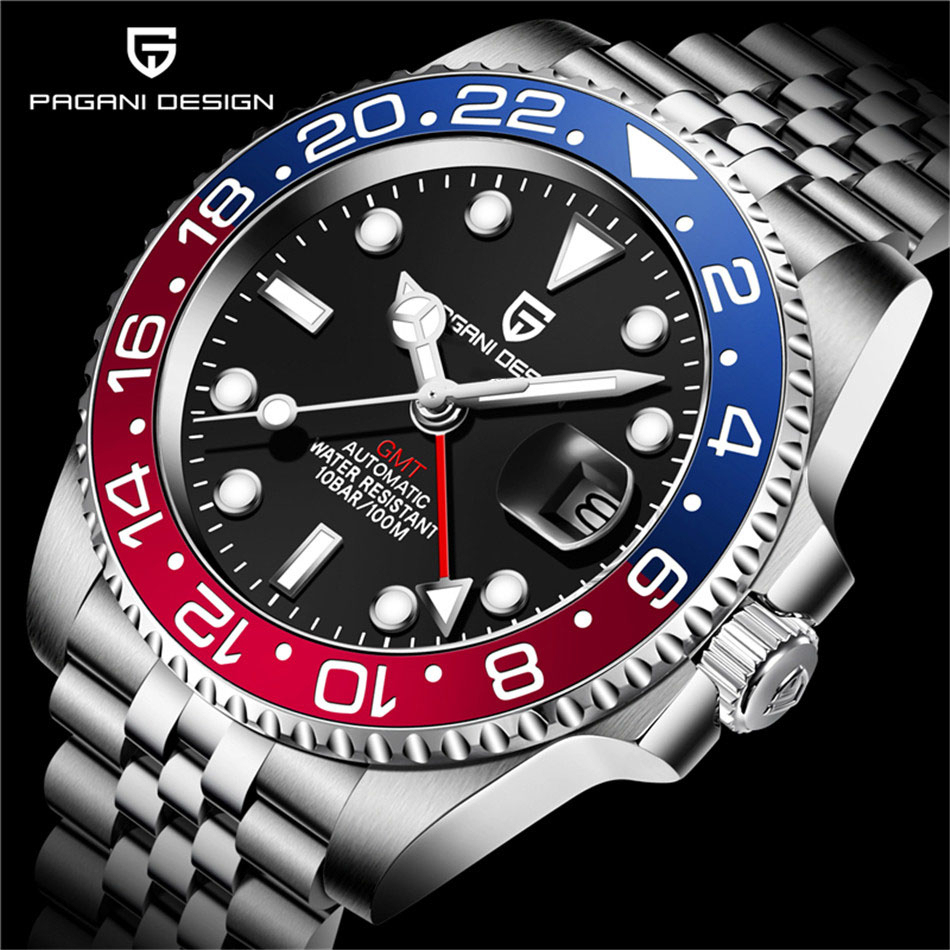 Pagani Design ต้นฉบับ GMT 40MM นาฬิกาผู้ชาย automatic Japan seiko NH34 ความหรูหรา นาฬิกาข้อมือผู้ชาย 100M นาฬิกากันน้ํา เหล็กกล้าไร้สนิม นาฬิกาชาย นาฬิกาแฟชั่นผู้ชาย PD-1662