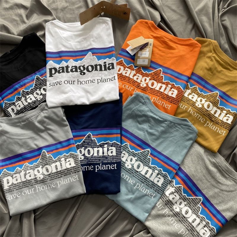 Patagonia เสื้อยืดแขนสั้นลําลอง ผ้าฝ้ายแท้ ทรงหลวม ลาย Mountain Peak World แฟชั่นสําหรับผู้ชาย