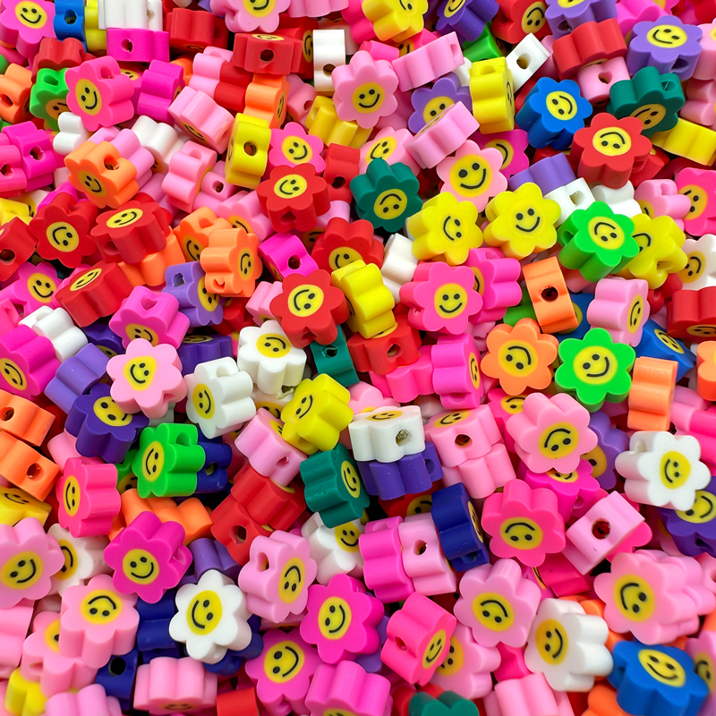 30ชิ้น/ล็อต10มิลลิเมตรที่มีสีสันดินโพลิเมอร์ทานตะวันยิ้มลูกปัด