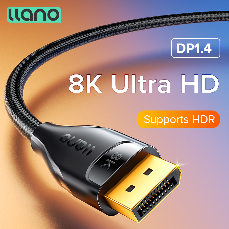 Llano สายเคเบิล 8K HD 144Hz DP เป็น DP 1.4 สําหรับแล็ปท็อป PC TV มอนิเตอร์เกมมิ่ง