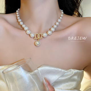 DREJEW สร้อยคอโซ่ จี้ตัวอักษร ประดับไข่มุก หรูหรา ระดับไฮเอน…