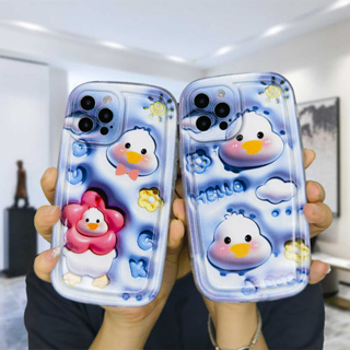 3D Vision IPhone 6 7 6S 8 14 Plus XR 11 12 13 14 PRO MAX X XS MAX 11 12 13 Se 2020 Cute Cartoon Flower duck Couple Air Cushion Phone Case Soft Protective Back Cover