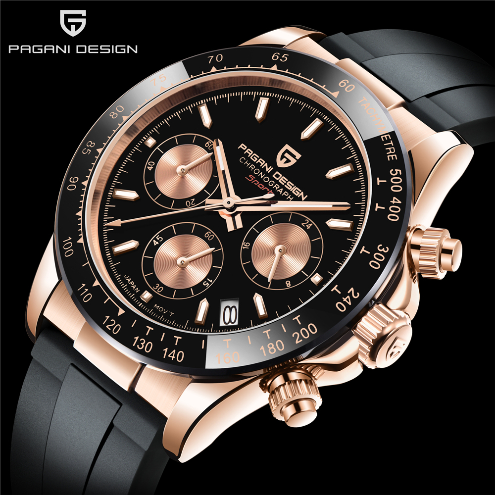 Pagani Design 40MM ควอตซ์ นาฬิกาชาย VK63 Time Code Rubber 100M กันน้ำ นาฬิกา นาฬิกาชาย PD-1664