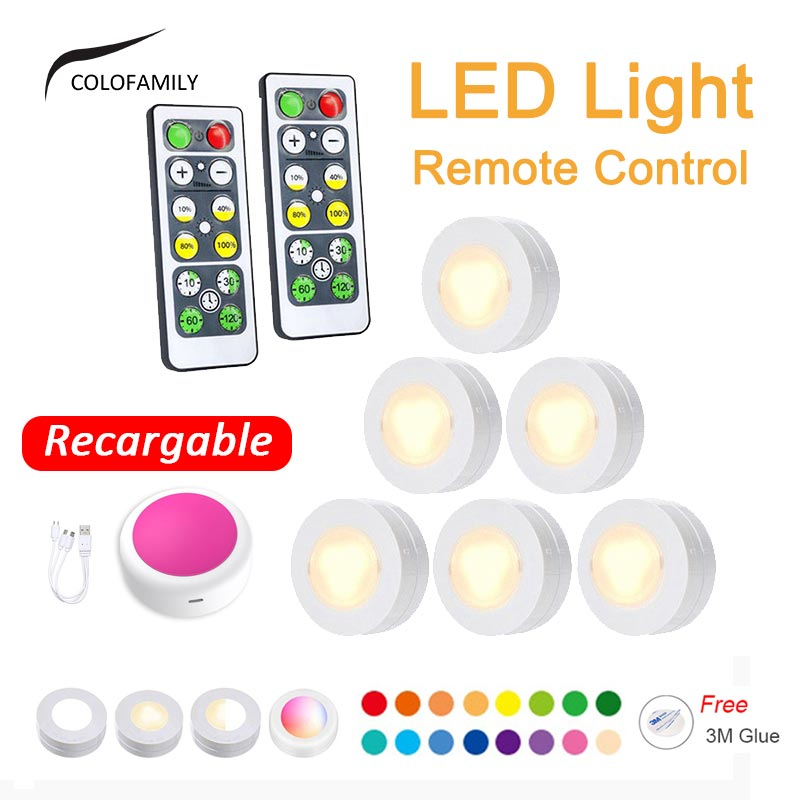 16 สีตู ้ ไฟ LED ไร ้ สายสมาร ์ ท Puck Light รีโมทคอนโทรล Night Light โคมไฟติดผนัง 3AAA แบตเตอรี ่ ขับเคลื ่ อนตู ้ เสื ้ อผ ้ าไฟตู ้ เสื ้ อผ ้ า